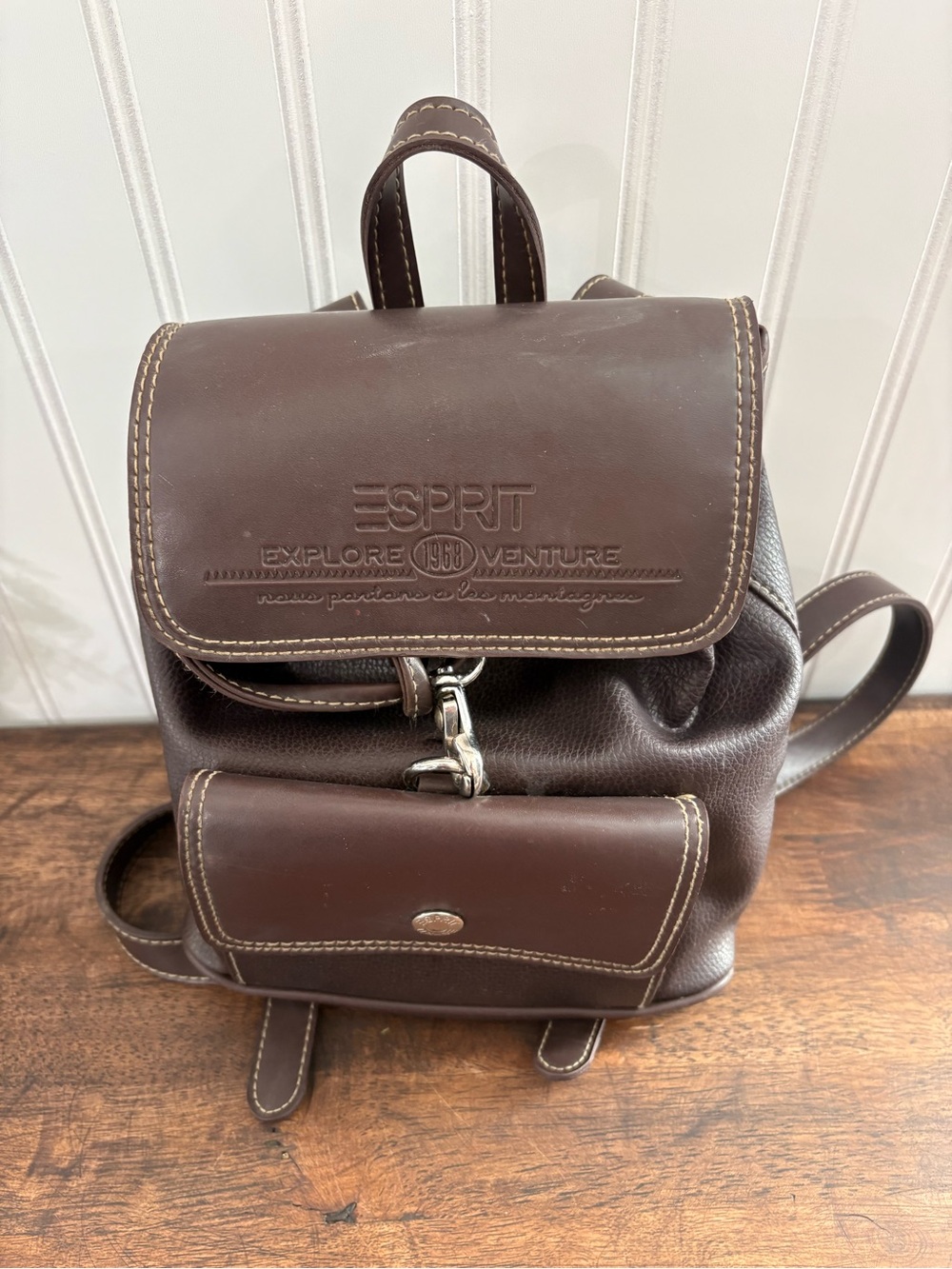 Esprit Brown Leather Mini Backpack Y2K